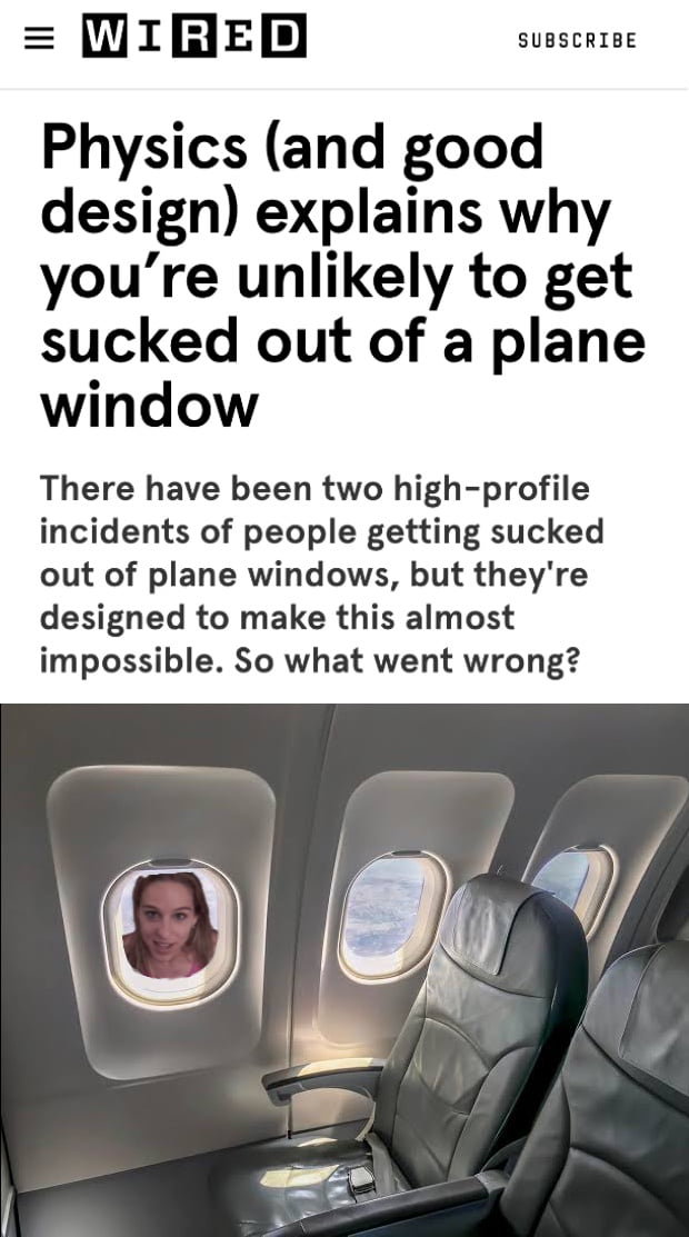 The odds of being sucked out of the plane are low