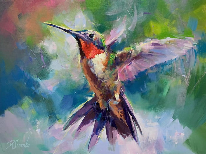 Hummingbird acrylic painting on 18x24” canvas